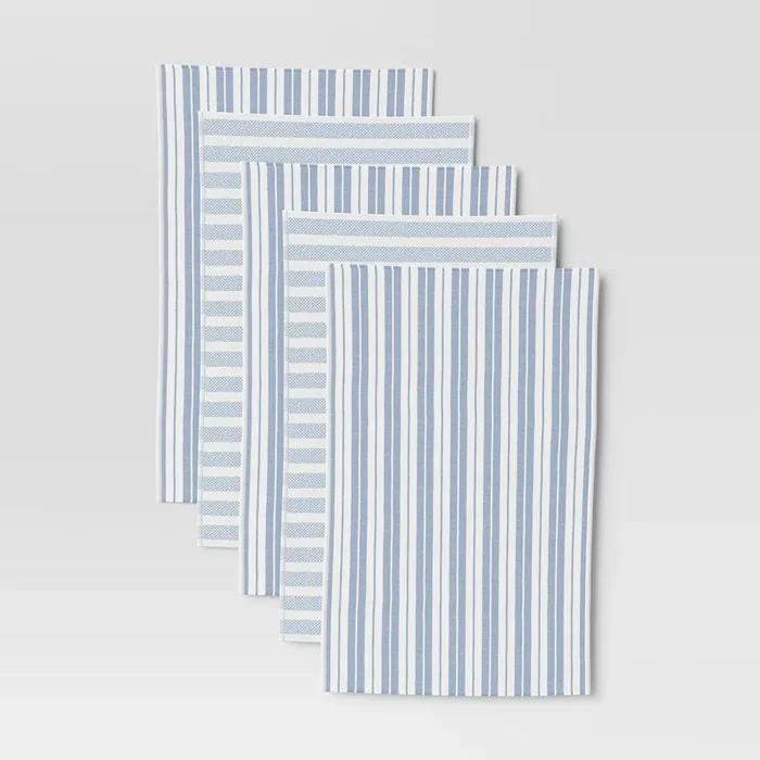 5-Pack Cotton Kitchen Towels – Blue