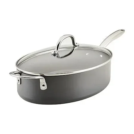 5-Quart Hard Anodized Nonstick Oval Sauté Pan with Helper Handle & Lid