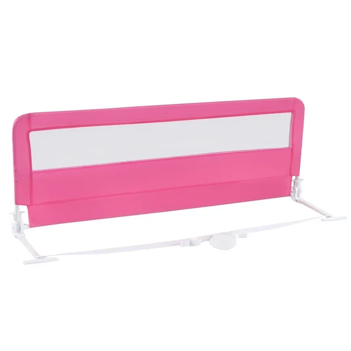 59 Inch Extra Long Folding Breathable Baby Children Toddlers Bed Rail Guard With Safety Strap-Pink