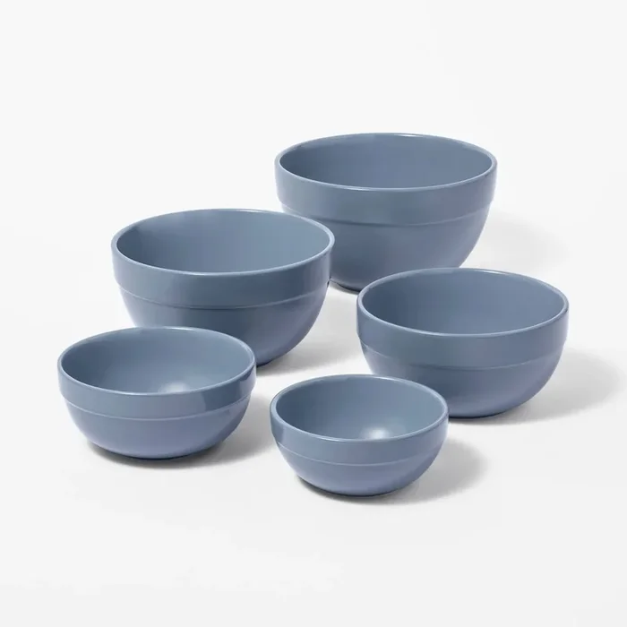 5pc Earthenware Ceramic Mixing Bowl Set – Blue