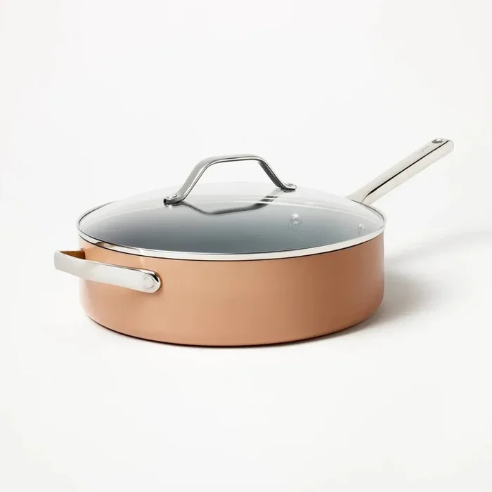 5qt Nonstick Ceramic Coated Aluminum Saute Pan Terracotta Orange