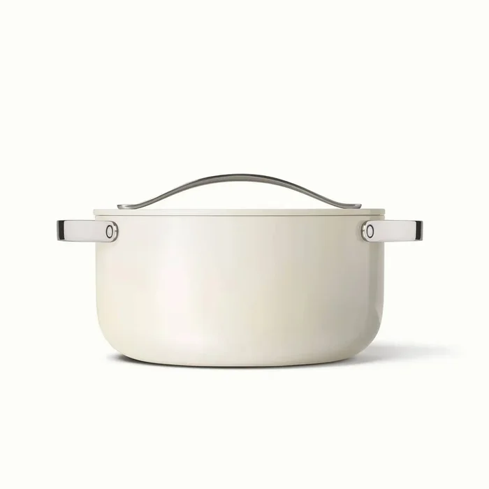 6.5qt Dutch Oven with Lid Cream: Ceramic Nonstick Cookware, Stainless Steel Handle, Aluminum Lid
