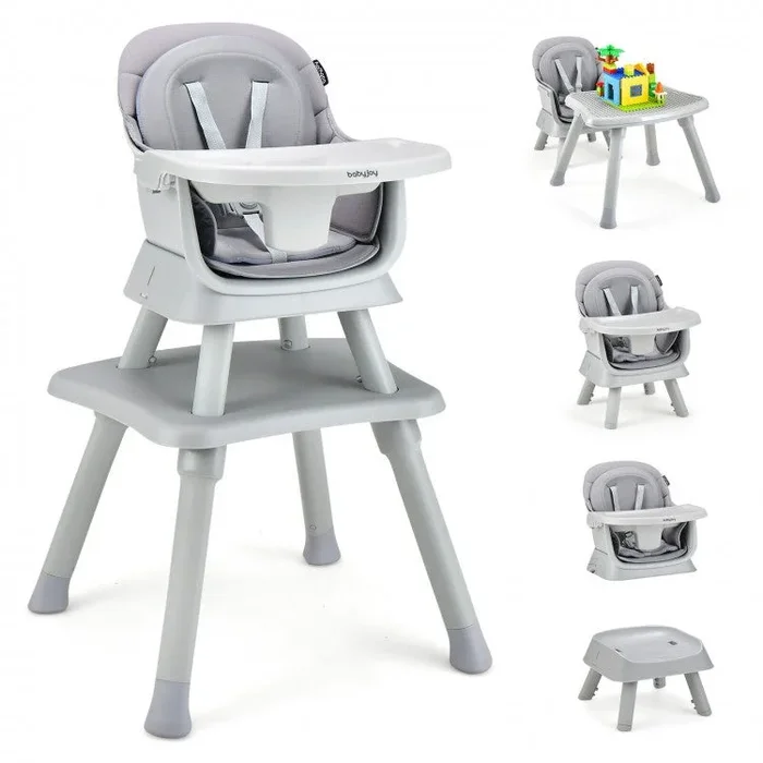 6-in-1 Convertible Baby High Chair With Adjustable Removable Tray-Gray