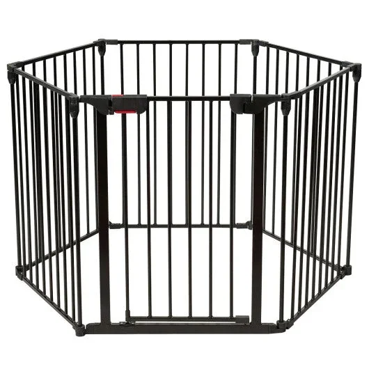 6 Panel Wall-Mount Adjustable Baby Safe Metal Fence Barrier-Black