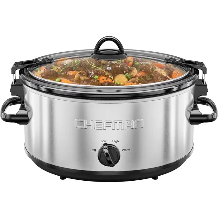 6 Qt. Slow Cooker w/ Locking Lid and Three Heat Settings – Stainless Steel