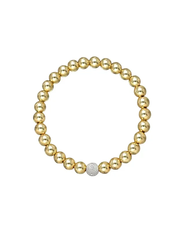 6mm Gold Bead Bracelet With Diamond Bead