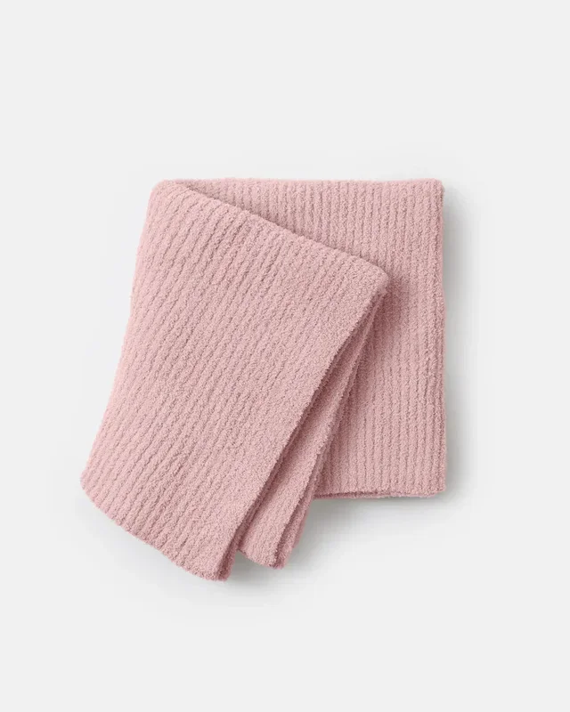 7 A.M. Fuzzy Crushed Ribbed Blanket – Ash Rose
