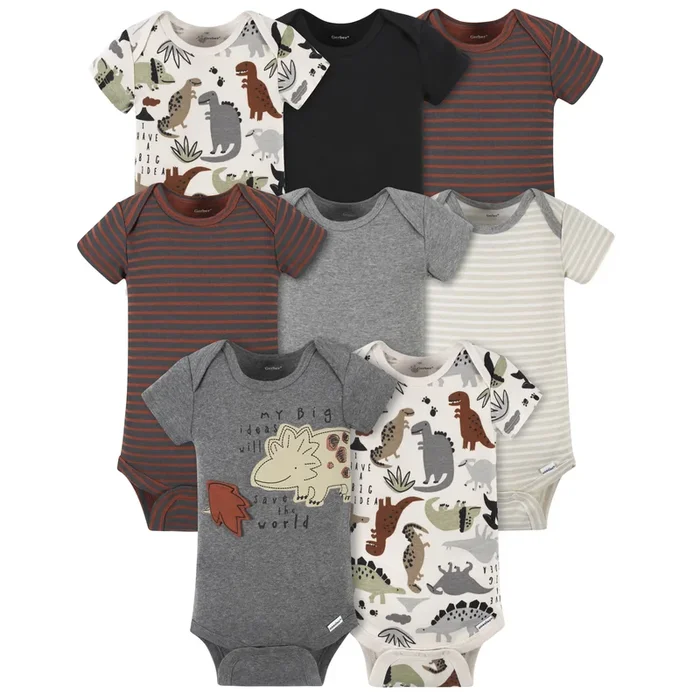 8-Pack Baby Boys Dino Short Sleeve Onesies® Bodysuits