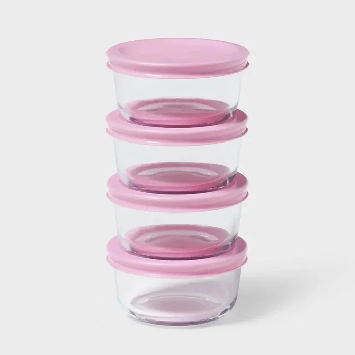 8-Piece Round Glass Food Storage Container Set – Pink