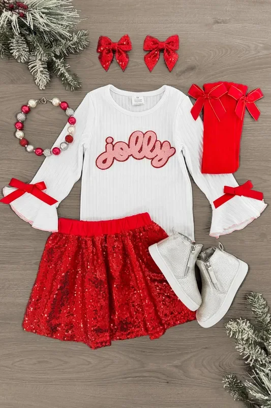 “Jolly ” Red Sequin Skirt Set