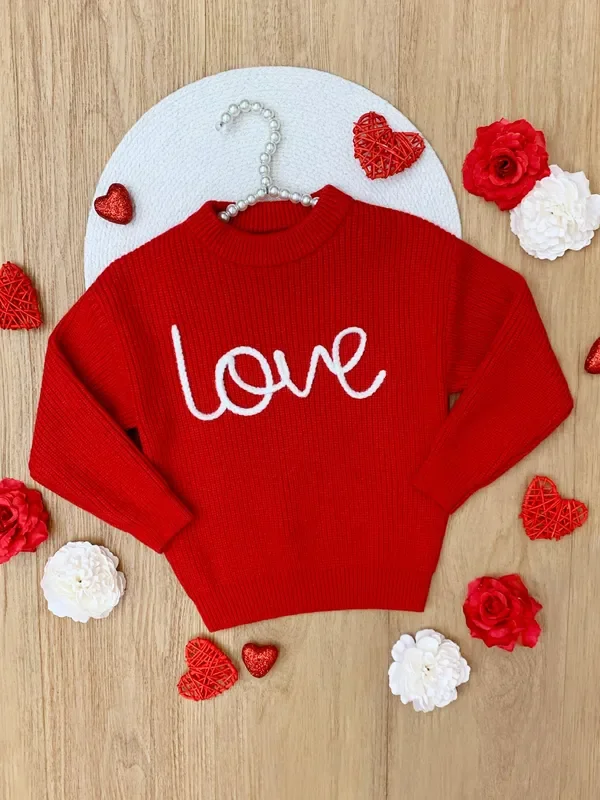 “Love ” At First Sight Embroidered Chunky Knit Sweater