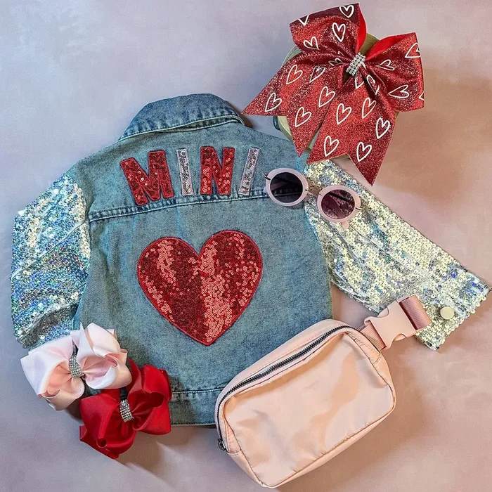 “Mini ” Heart & Sequins Denim Jacket