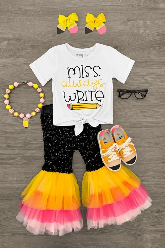 “Miss Always Write ” Sequin Bell Bottom Set