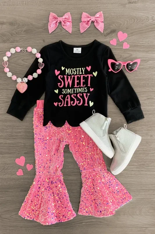 “Mostly Sweet Sometimes Sassy ” Sequin Bell Bottom Set
