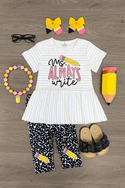 “Ms. Always Write ” Legging Capri Set