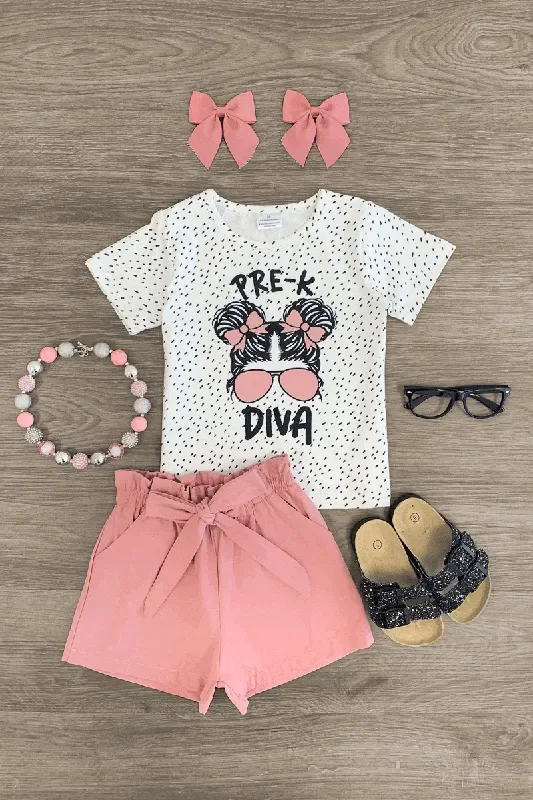 “Pre-K – 5th Grade Diva ” Blush Short Set