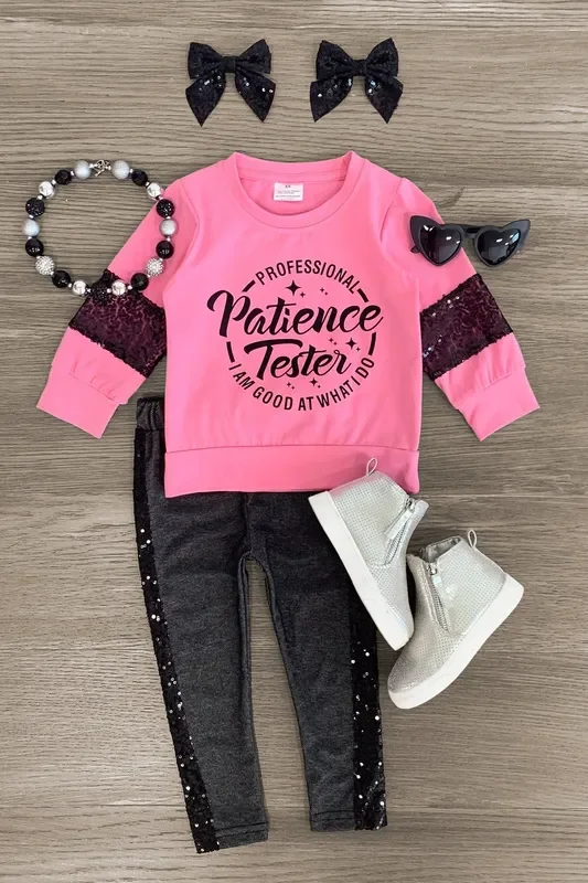 “Professional Patience Tester… ” Pink Sequin Pant Set