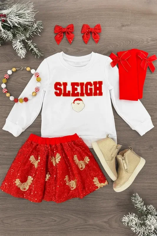 “Sleigh ” Red Sequin Skirt Set