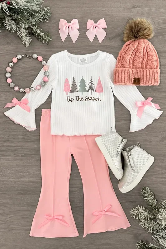 “Tis The Season ” Pink Flare Pant Set