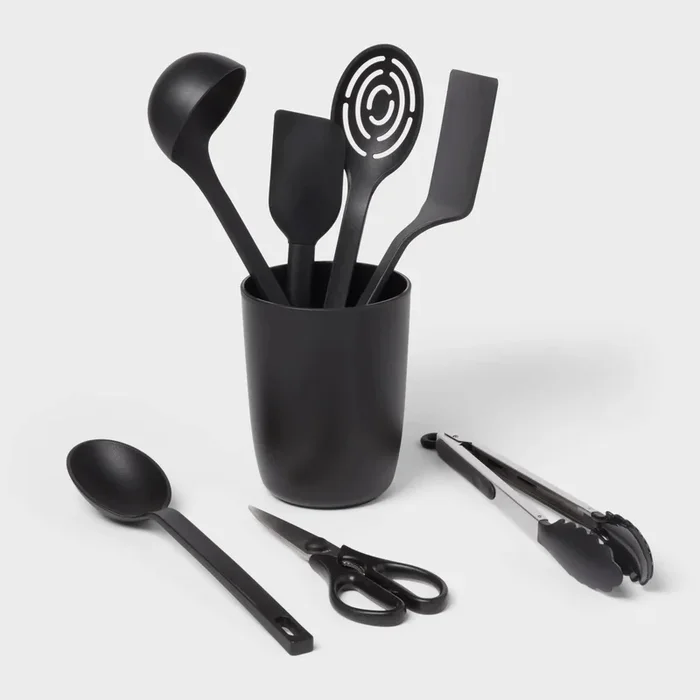 8pc Nylon Kitchen Utensil Set with Holder Black – Room Essentials™