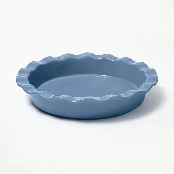 9″ Round Stoneware Ruffle Pie Dish – Blue
