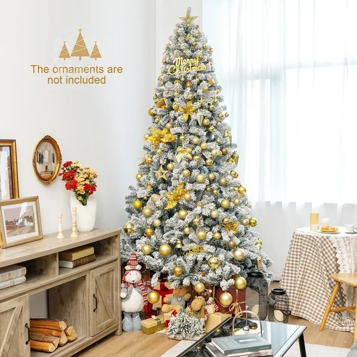 9 Feet Artificial Christmas Tree With Premium Snow Flocked Hinged