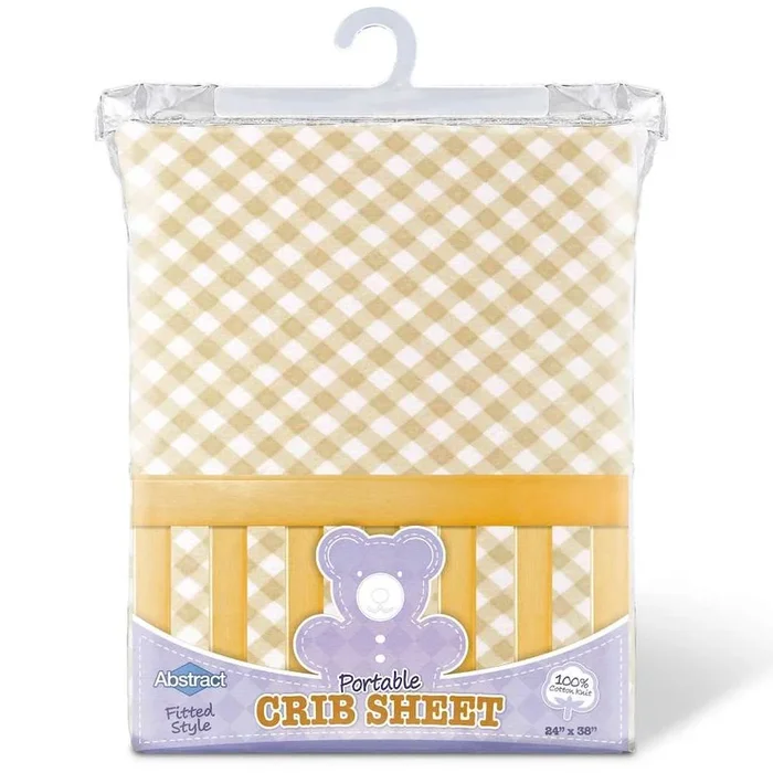 ABSTRACT FITTED SHEET CHECKED BEIGE FOR PORTABLE CRIB – 24″ X 38″