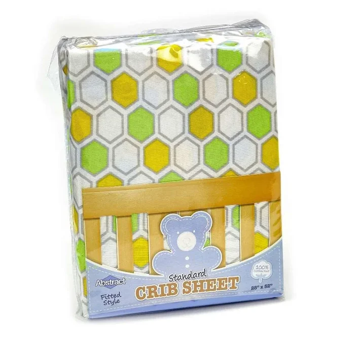 ABSTRACT FITTED SHEET HONEYCOMB YELLOW & GREEN FOR STANDARD CRIB – 28″ X 52″
