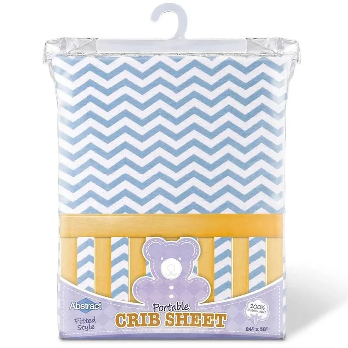 ABSTRACT FITTED SHEET ZIGZAG BLUE FOR PORTABLE CRIB – 24″ X 38″