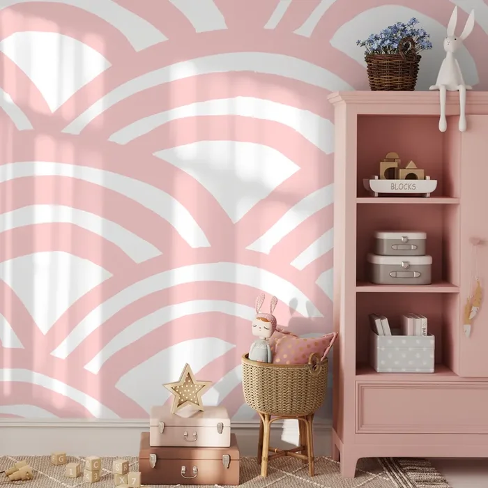 Abstract Wallpaper Featuring Bold Painted Arcs In Pink And White – A568