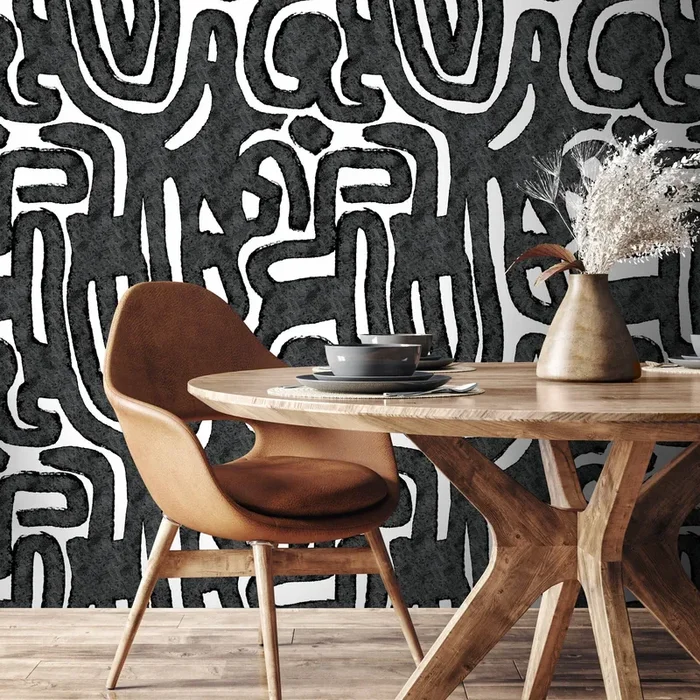 Abstract Wallpaper Featuring Bold Tribal Linework In Black And White – X103