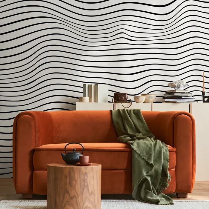 Abstract Wallpaper With 3d Wavy Lines In Black And White – B948