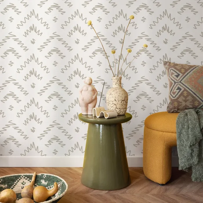 Abstract Wallpaper With A Hand-drawn Chevron Motif In Taupe – C174