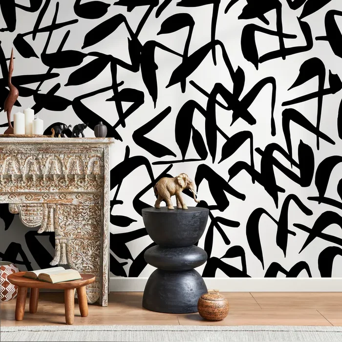 Abstract Wallpaper With Bold Brush Strokes In Black And White – B622