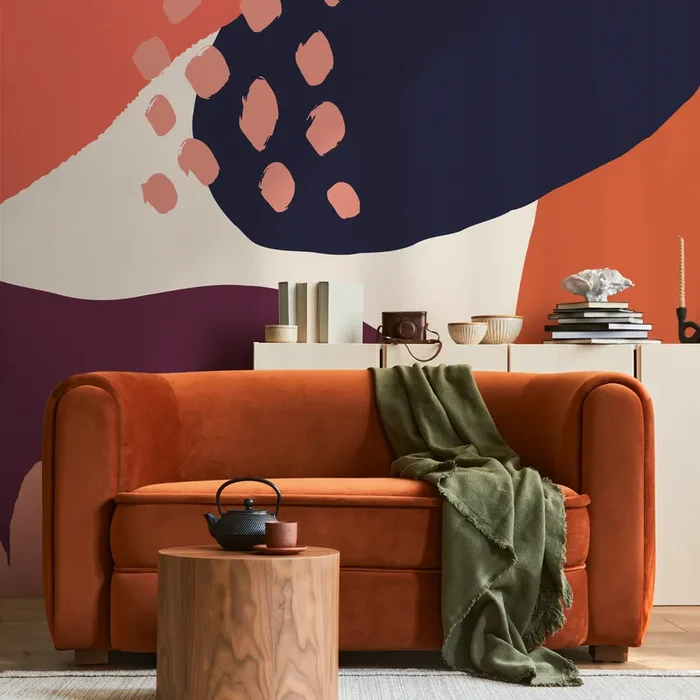 Abstract Wallpaper With Bold Organic Shapes In Blue, Orange, And Purple – B460