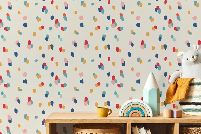 Abstract Wallpaper With Colorful Brush Strokes In Blue, Red, And Yellow – D347