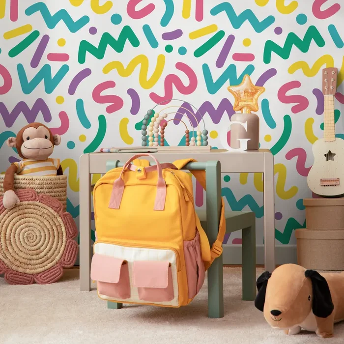 Abstract Wallpaper With Colorful Squiggles In Yellow, Pink, And Teal – As1-b492
