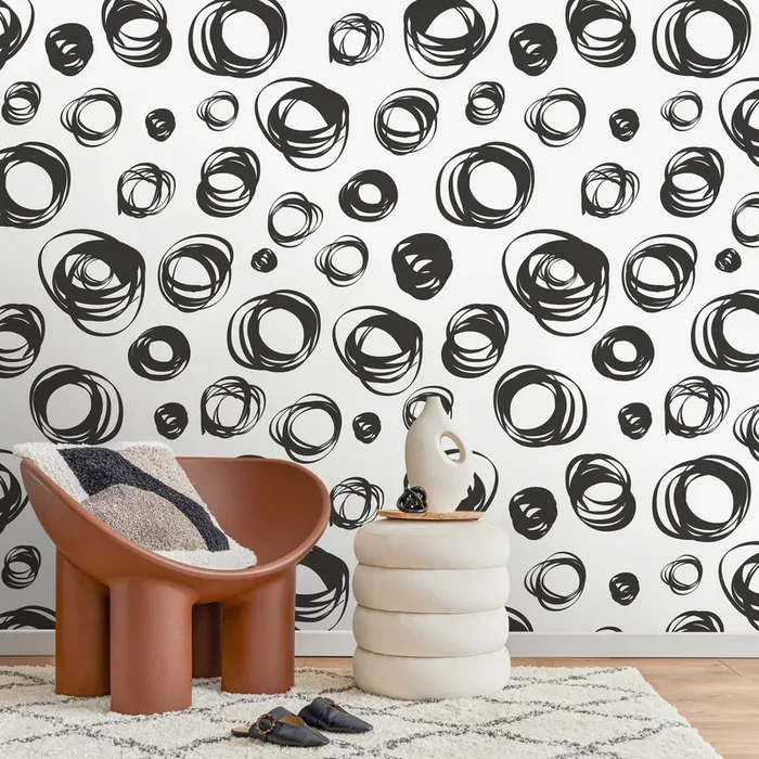Abstract Wallpaper With Hand-drawn Scribble Circles In Black – A027