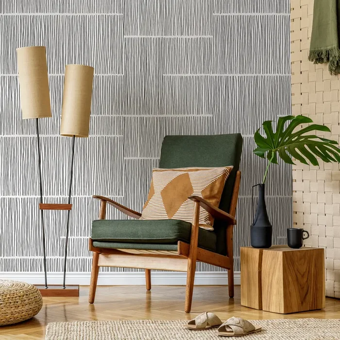 Abstract Wallpaper With Hand-drawn Vertical Lines In Black And White – C171