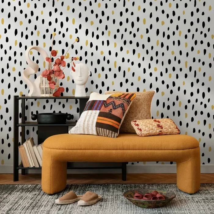 Abstract Wallpaper With Irregular Brush Strokes In Black And Yellow – A059