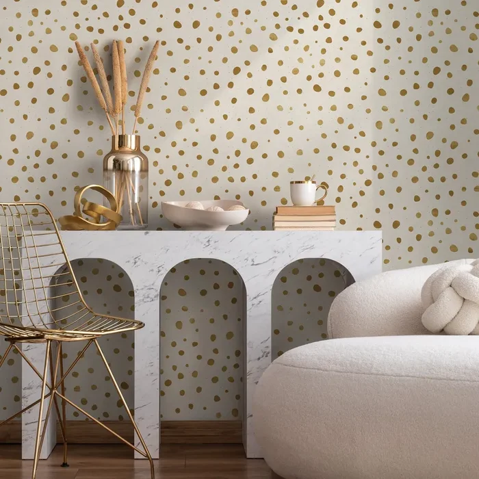 Abstract Wallpaper With Irregular Dots In Gold And Cream – A343