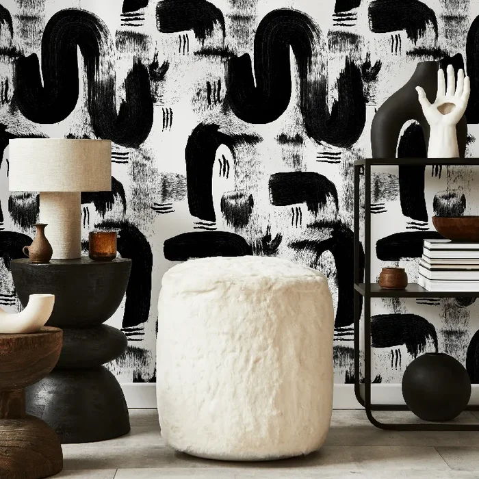 Abstract Wallpaper With Painterly Brushstrokes In Black And White – C882