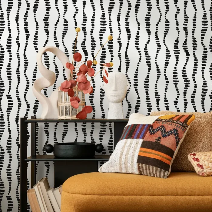 Abstract Wallpaper With Wavy Dashed Lines In Black And White – C535