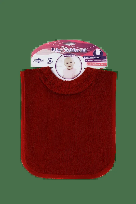 ABSTRACT WATERPROOF BIB WITH SNAPS, SOLID MAROON – LARGE