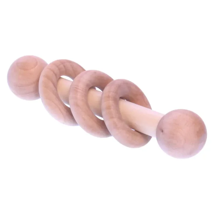 Amish-Made Wooden 3-Ring Baby Rattle Toy – Unfinished Wood – 3-4 ” Long