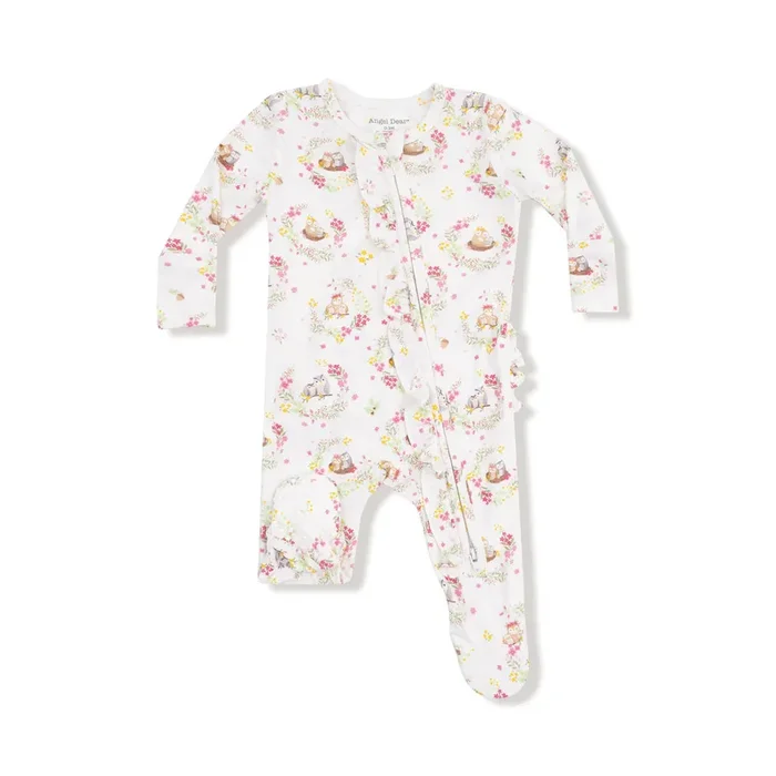 Angel Dear 2 Way Zipper Ruffle Footie | Floral Owl Families