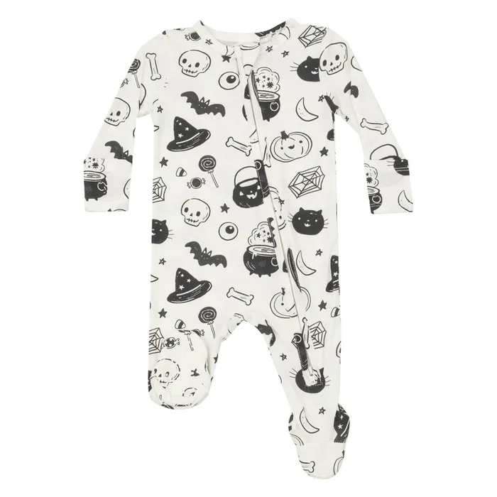 Angel Dear Bamboo 2 Way Zipper Footie – Black and White Halloween – Ivory