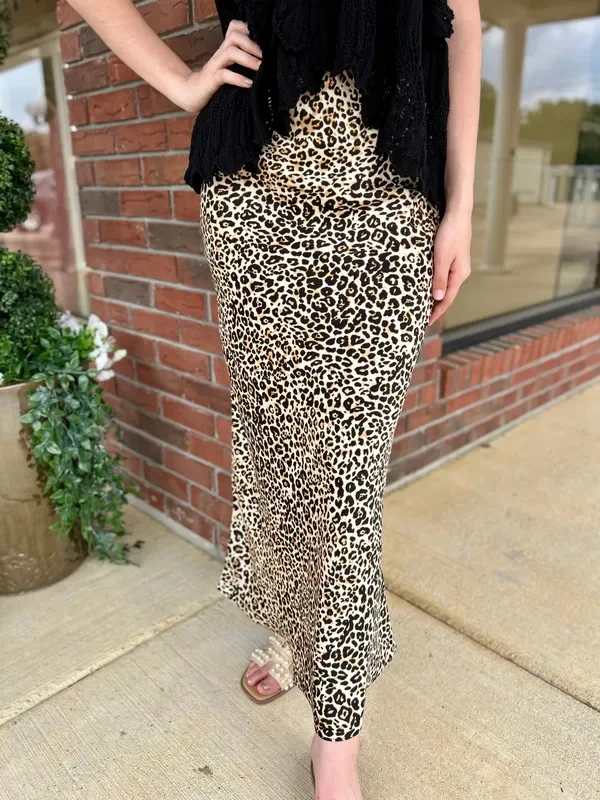 Animal Print Waistband Full Length Skirt