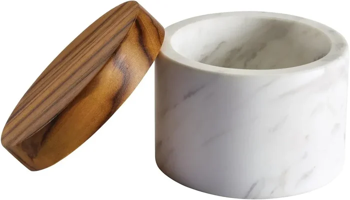 Anolon Pantryware Round Salt Cellar – Teak & Marble