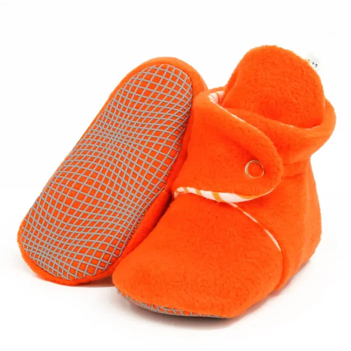 Anti-slip Sole, Fleece Baby Booties, Newborn Home Booties, Sweat Proof Organic Cotton Lining, Orange